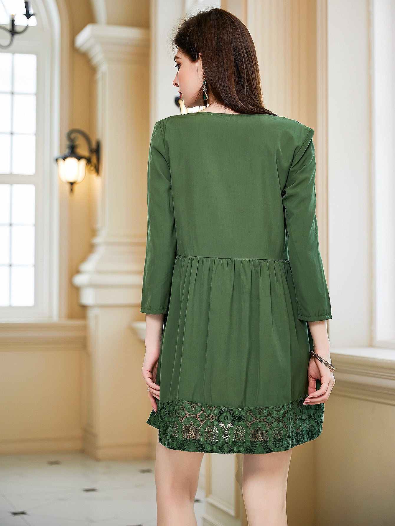 Geometric Lace Mini Dress with Square Neck