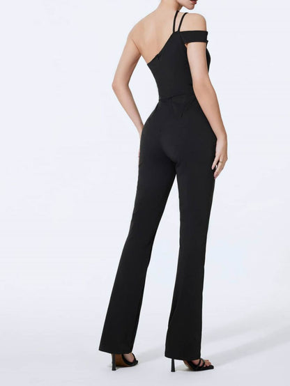 Asymmetrical Off-Shoulder Jumpsuit with Wide Legs