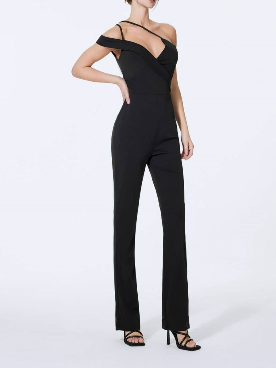 Asymmetrical Off-Shoulder Jumpsuit with Wide Legs