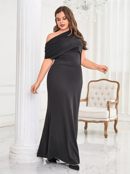 Sheath Maxi Dress with Asymmetric Draped Shoulder