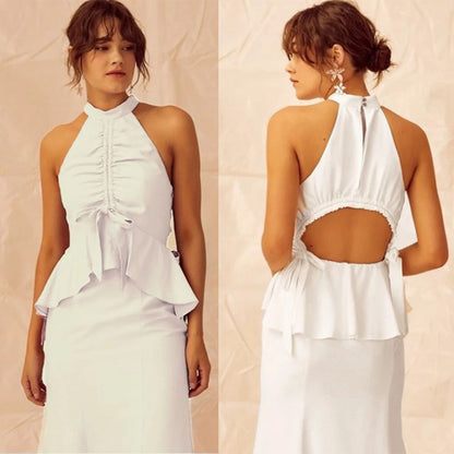 Sheath Midi Dress with Halter Neck and Peplum Waist