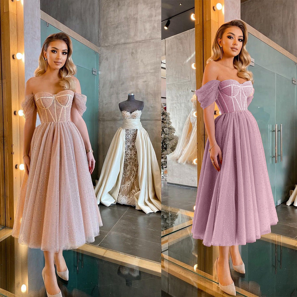 A-Line Midi Dress with Corset Bodice and Glitter Tulle