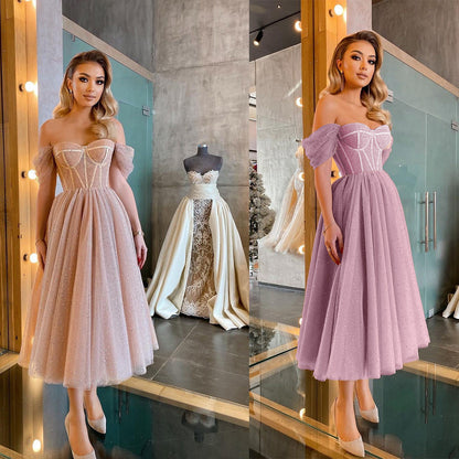 A-Line Midi Dress with Corset Bodice and Glitter Tulle