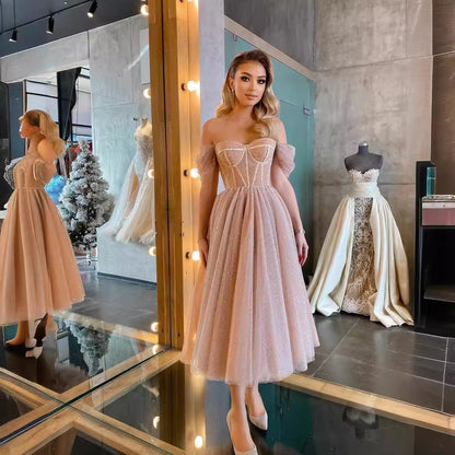 A-Line Midi Dress with Corset Bodice and Glitter Tulle