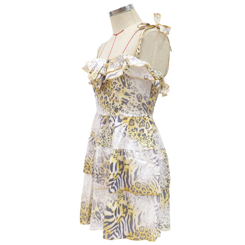 Abstract Print Mini Dress with Off-Shoulder and Tiered Skirt