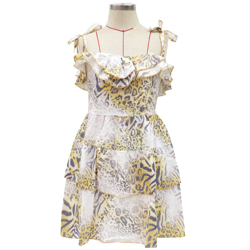 Abstract Print Mini Dress with Off-Shoulder and Tiered Skirt