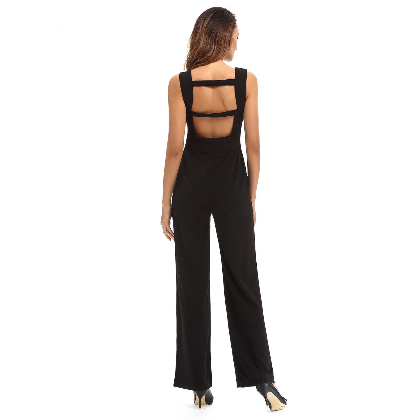 Sleeveless Wide-Leg Jumpsuit with Deep V-Neck