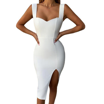 Bodycon Pencil Midi Dress with Sweetheart Neck and Side Slit