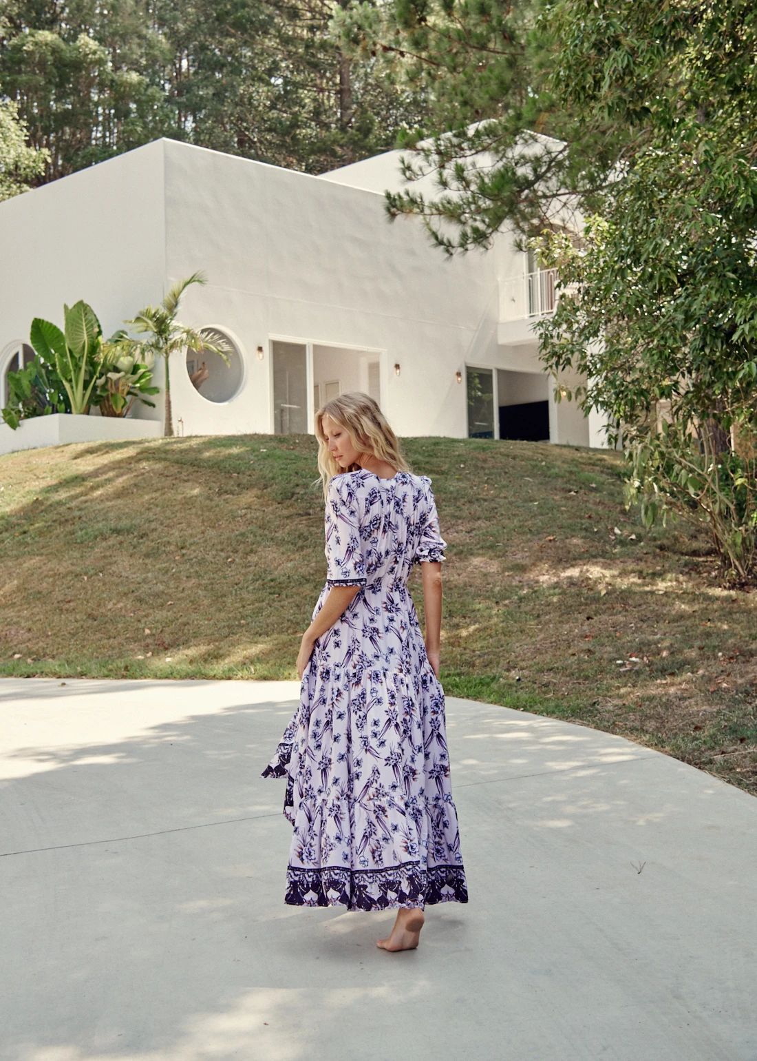 Bohemian Floral Maxi Dress with V-Neck and High Slit