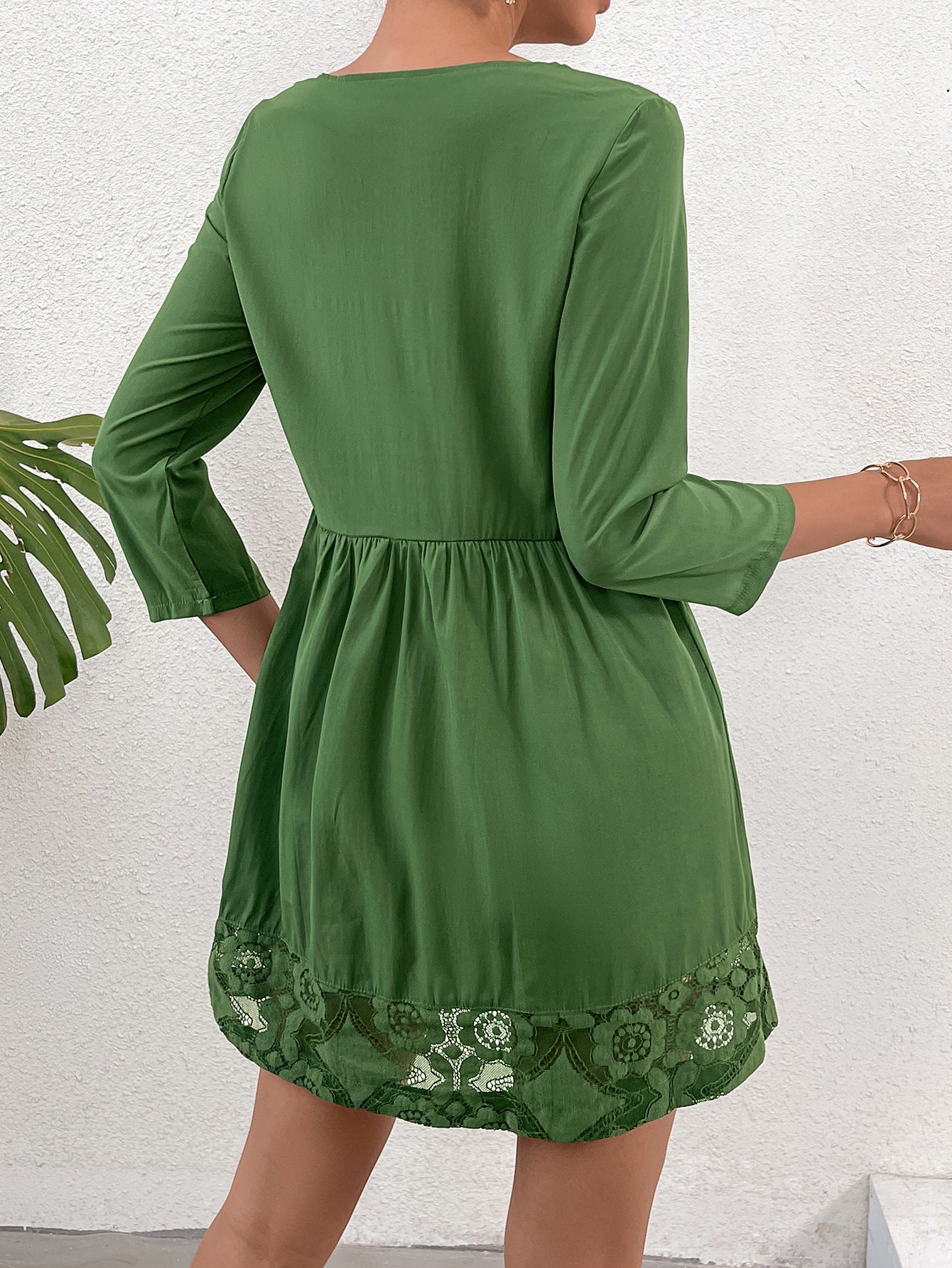 Babydoll Dress with Square Neck, Embroidered Yoke, and Cutout Hem