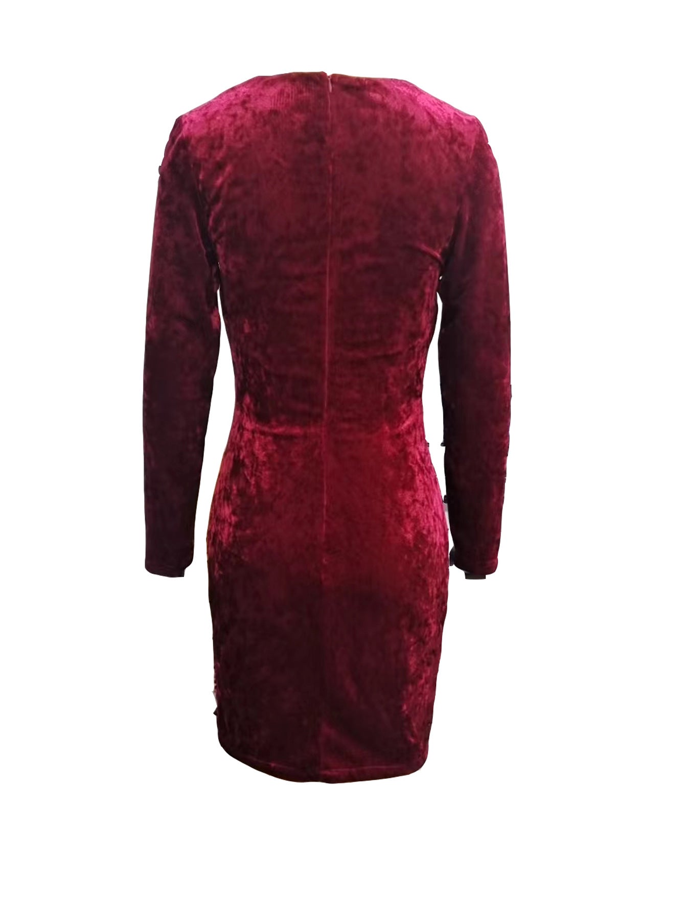 Long-Sleeved Sheath Dress with Twisted Velvet Bodice and Sequin Skirt