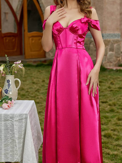 A-Line High-Low Dress with Corset Bodice and Bow Straps