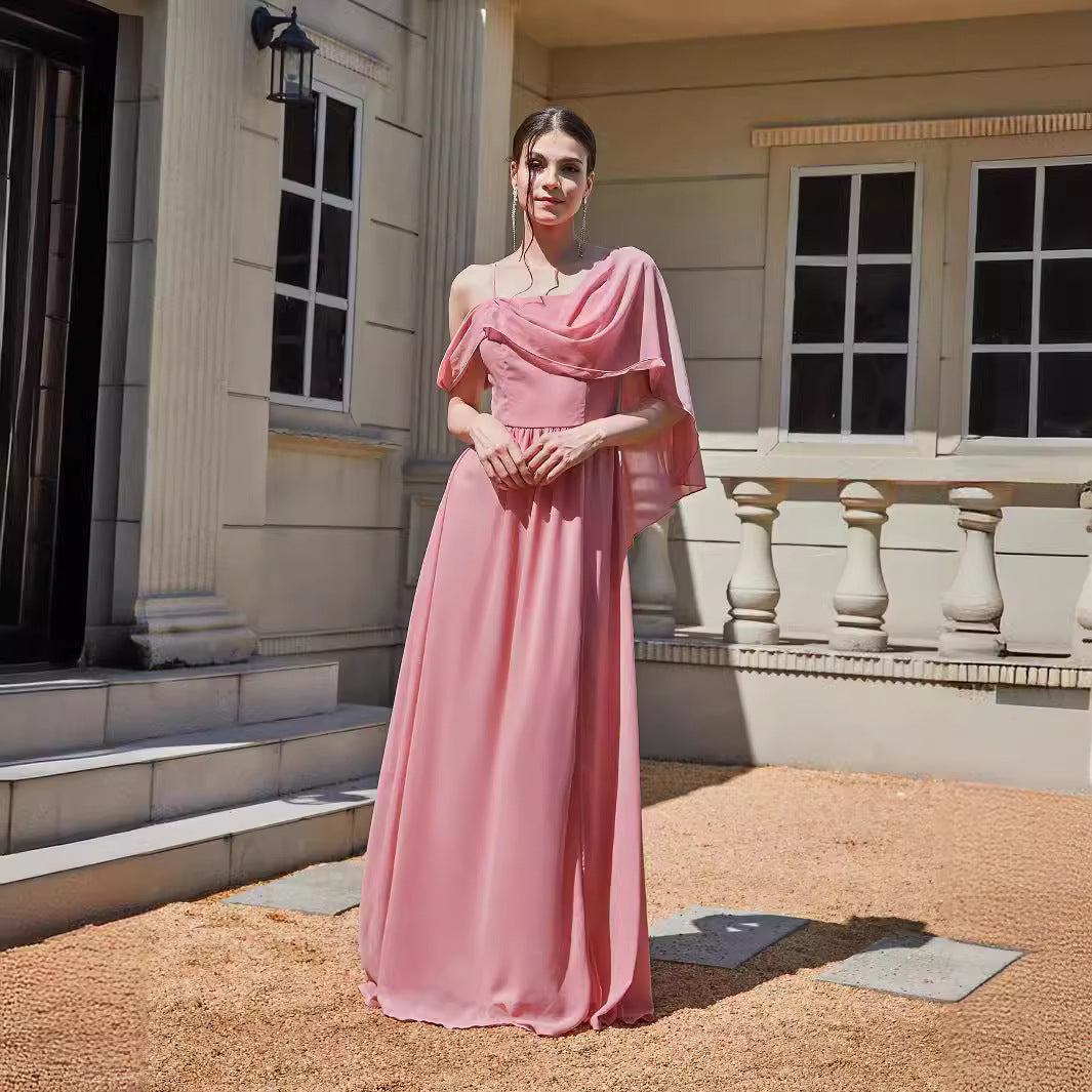 A-Line Maxi Dress with Draped One-Shoulder