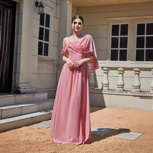 A-Line Maxi Dress with Draped One-Shoulder