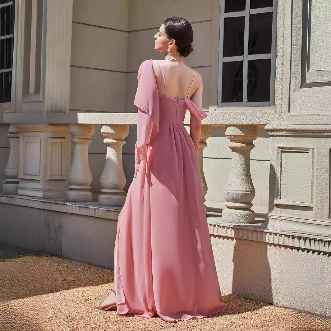 A-Line Maxi Dress with Draped One-Shoulder