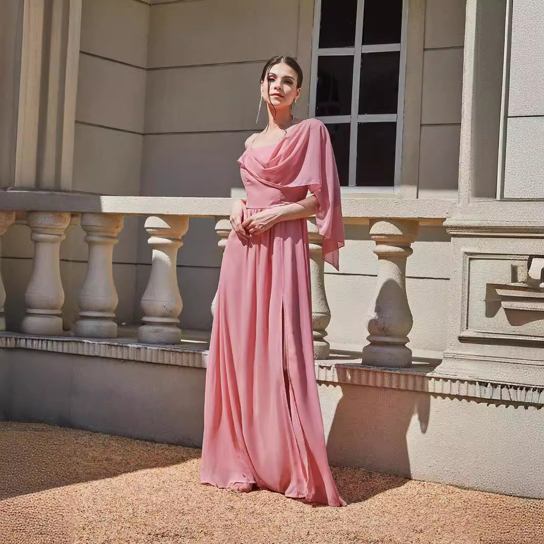 A-Line Maxi Dress with Draped One-Shoulder