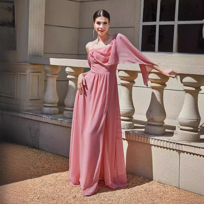 A-Line Maxi Dress with Draped One-Shoulder