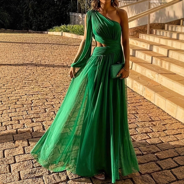 Maxi Dress with One-Shoulder and Cutout Waist