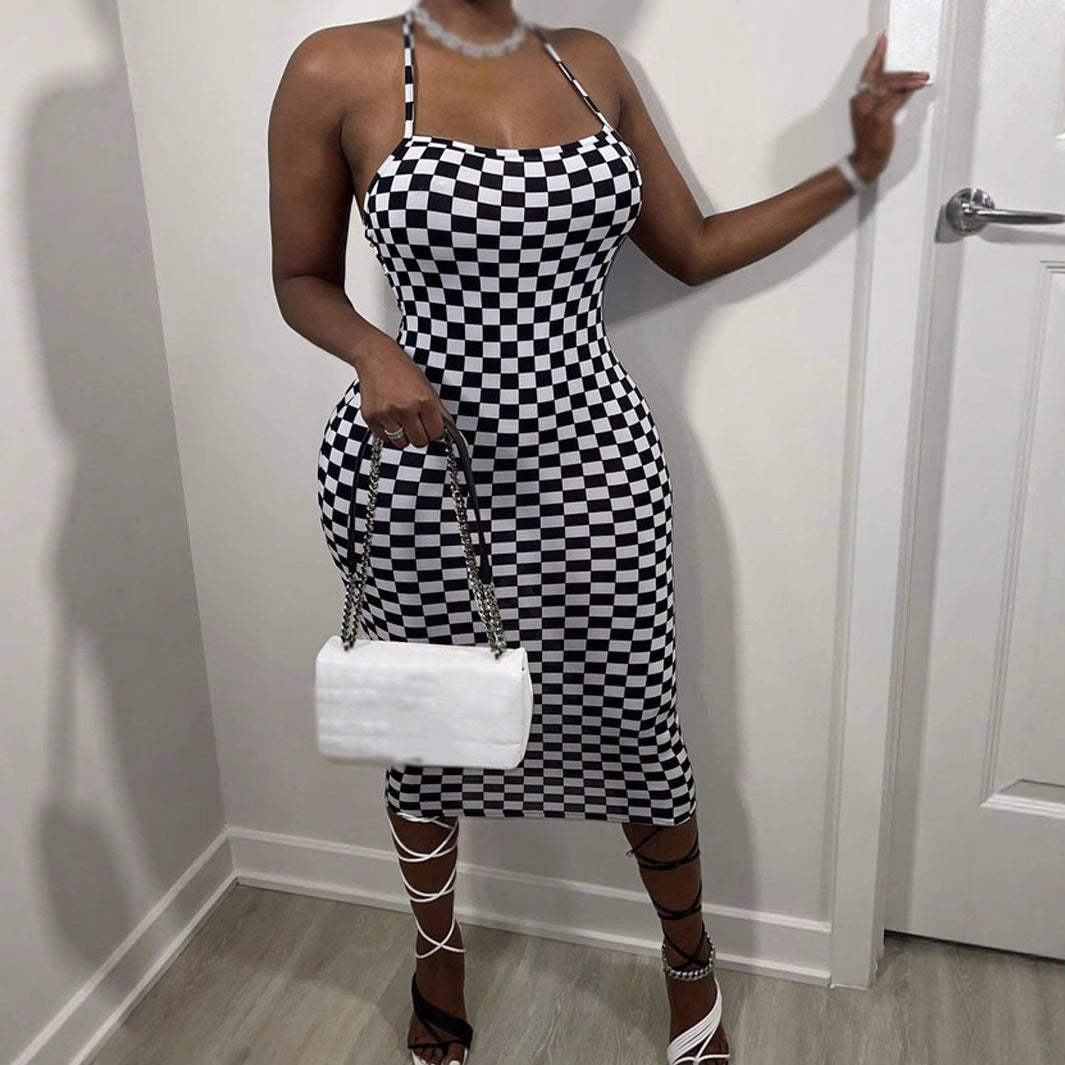 Letter Print Bodycon Midi Dress with Criss-Cross Back