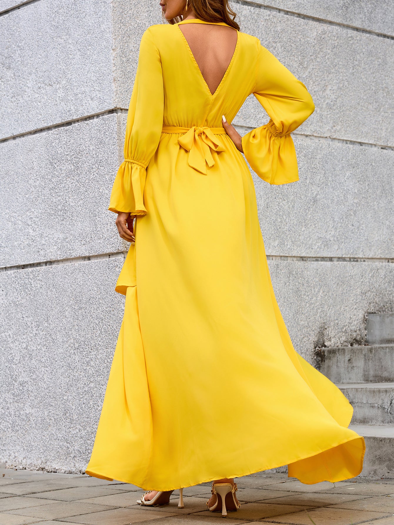 Wrap Maxi Dress with Deep V-Neck and High Slit