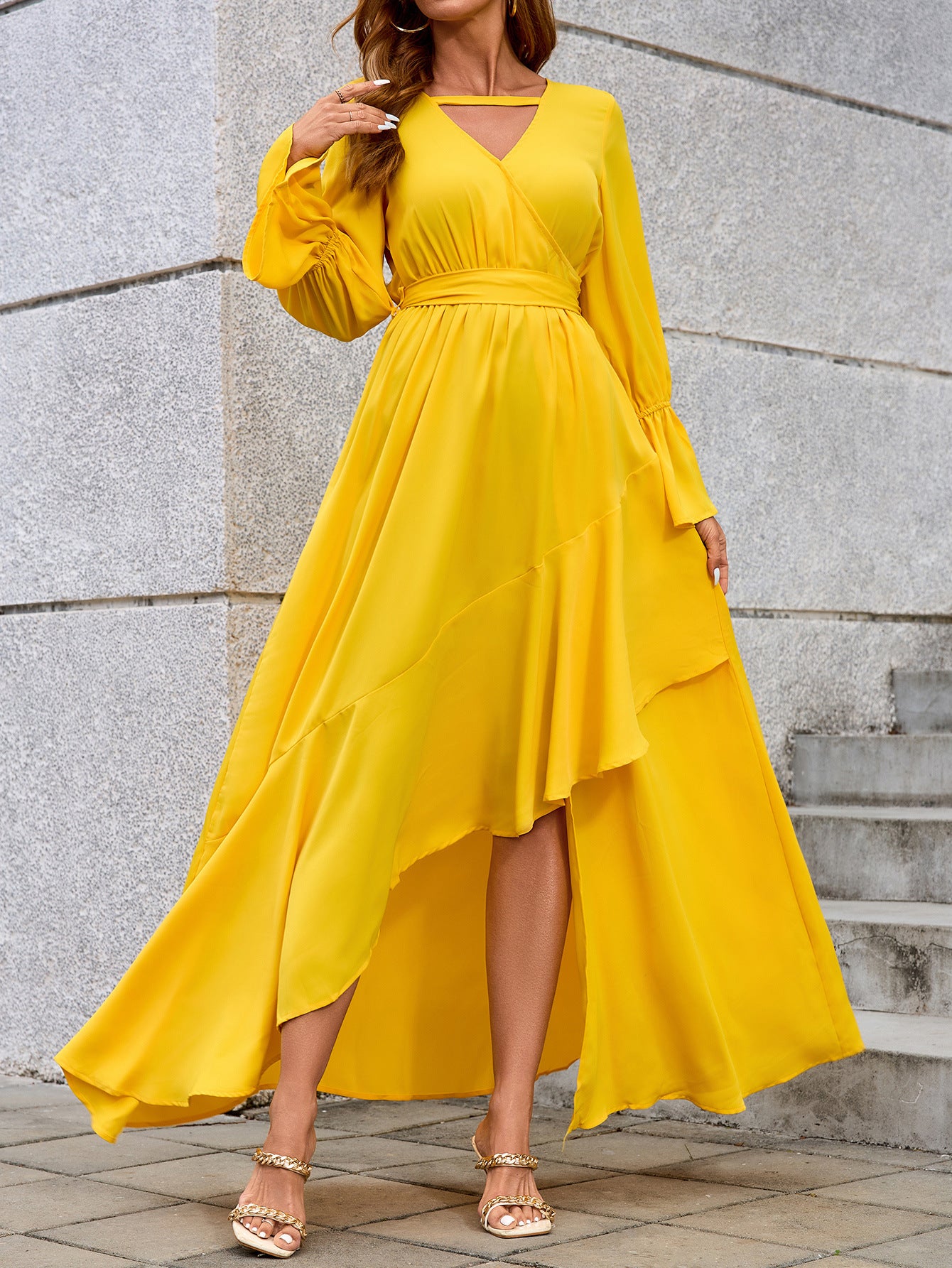 Wrap Maxi Dress with Deep V-Neck and High Slit