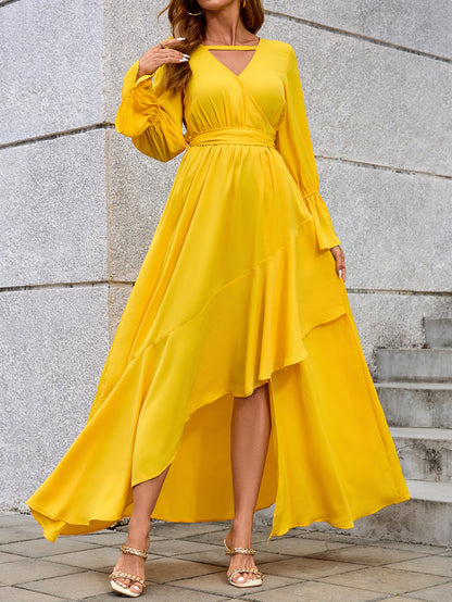 Wrap Maxi Dress with Deep V-Neck and High Slit