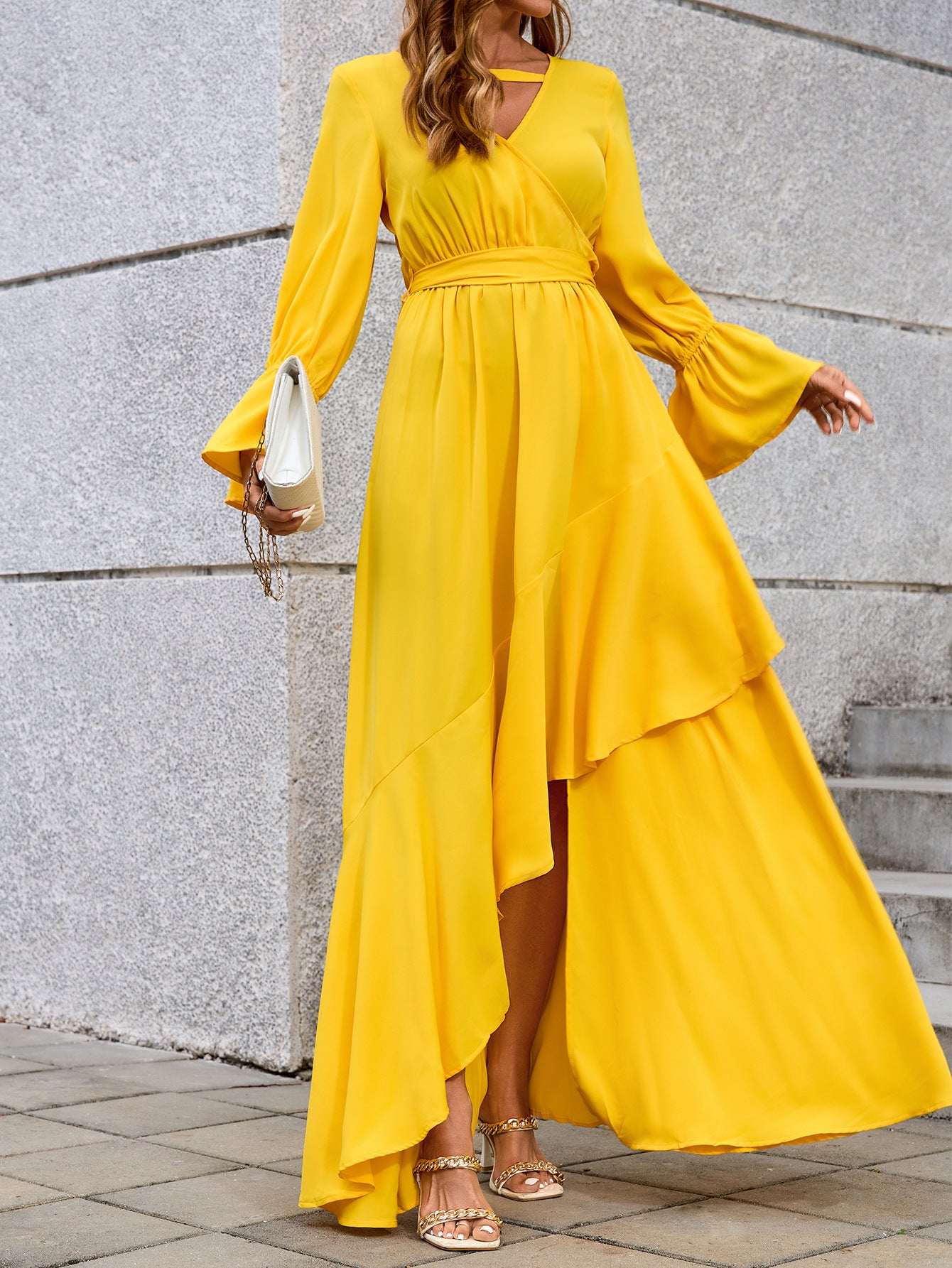 Wrap Maxi Dress with Deep V-Neck and High Slit