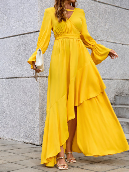 Wrap Maxi Dress with Deep V-Neck and High Slit