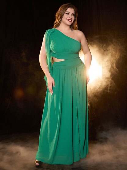 A-Line Long Dress with One-Shoulder and Waist Cut-Out