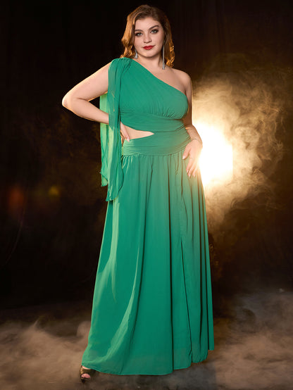 A-Line Long Dress with One-Shoulder and Waist Cut-Out