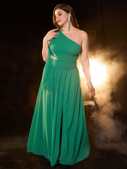 A-Line Long Dress with One-Shoulder and Waist Cut-Out