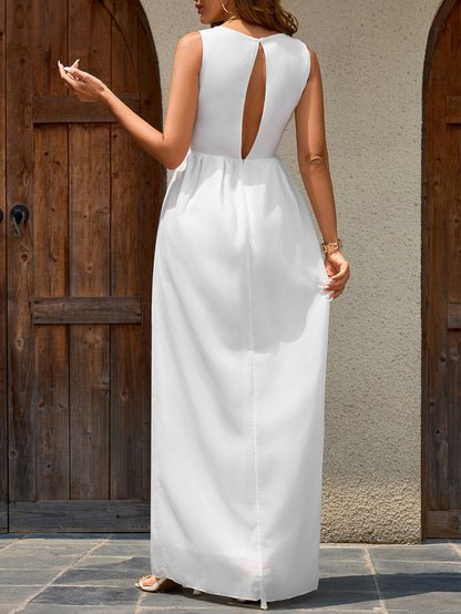 A-Line Maxi Dress with Deep V-Neck and Keyhole Back