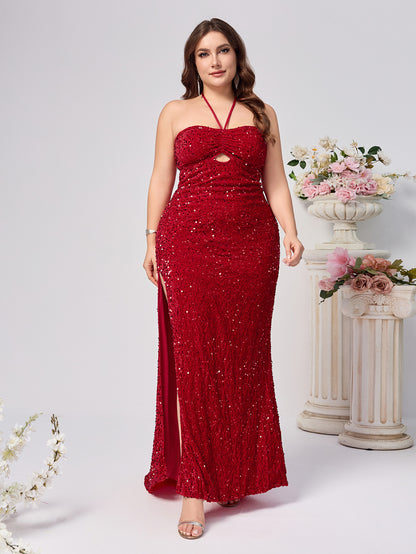 Bodycon Maxi Dress with Halterneck and Sequins