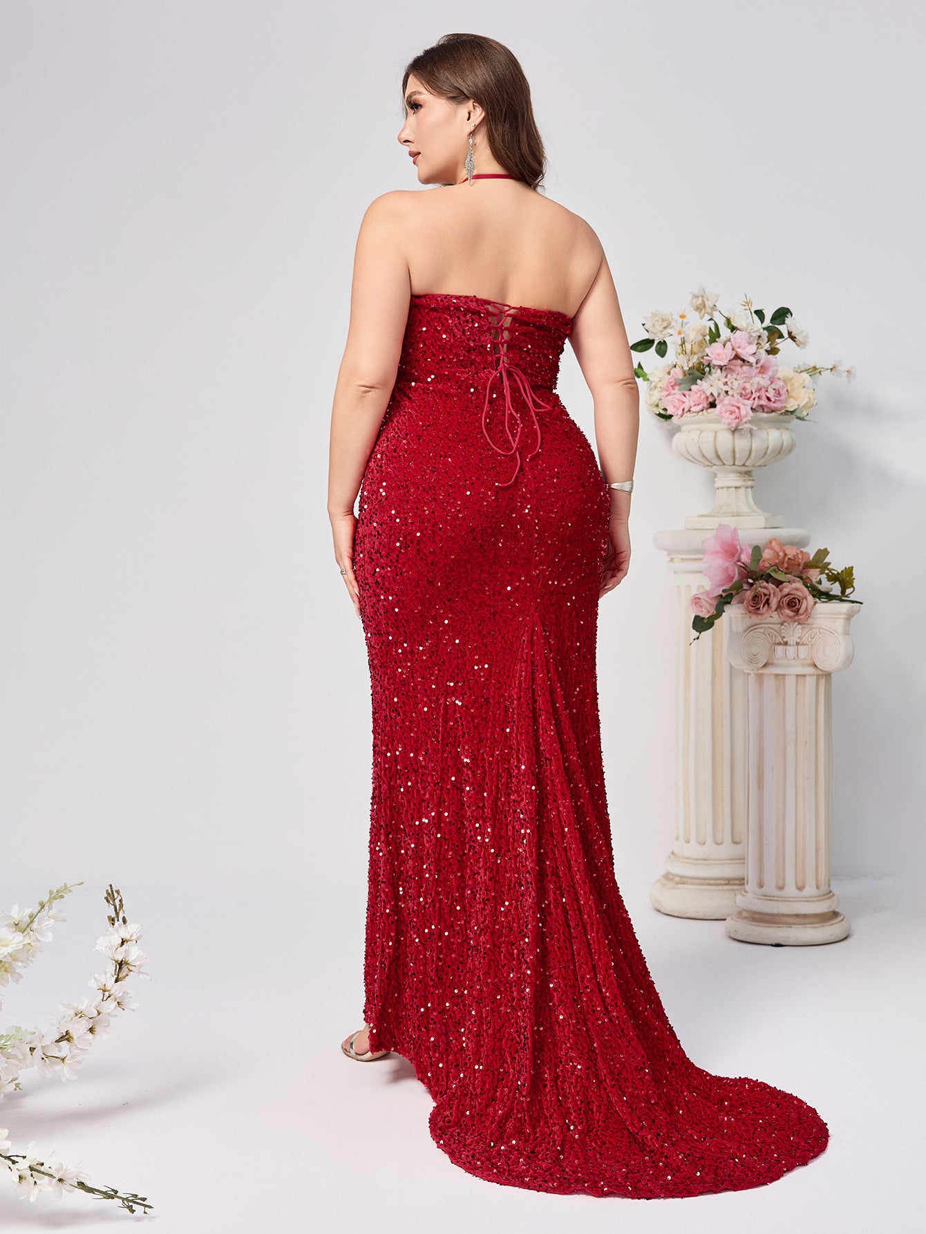 Bodycon Maxi Dress with Halterneck and Sequins