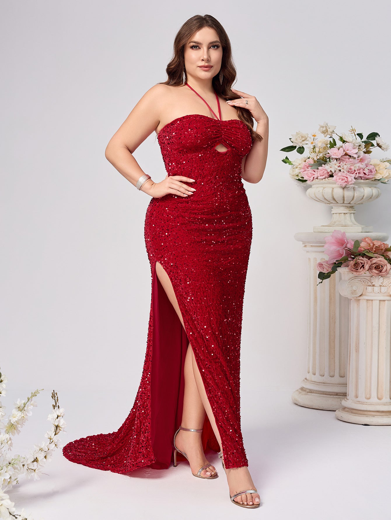 Bodycon Maxi Dress with Halterneck and Sequins