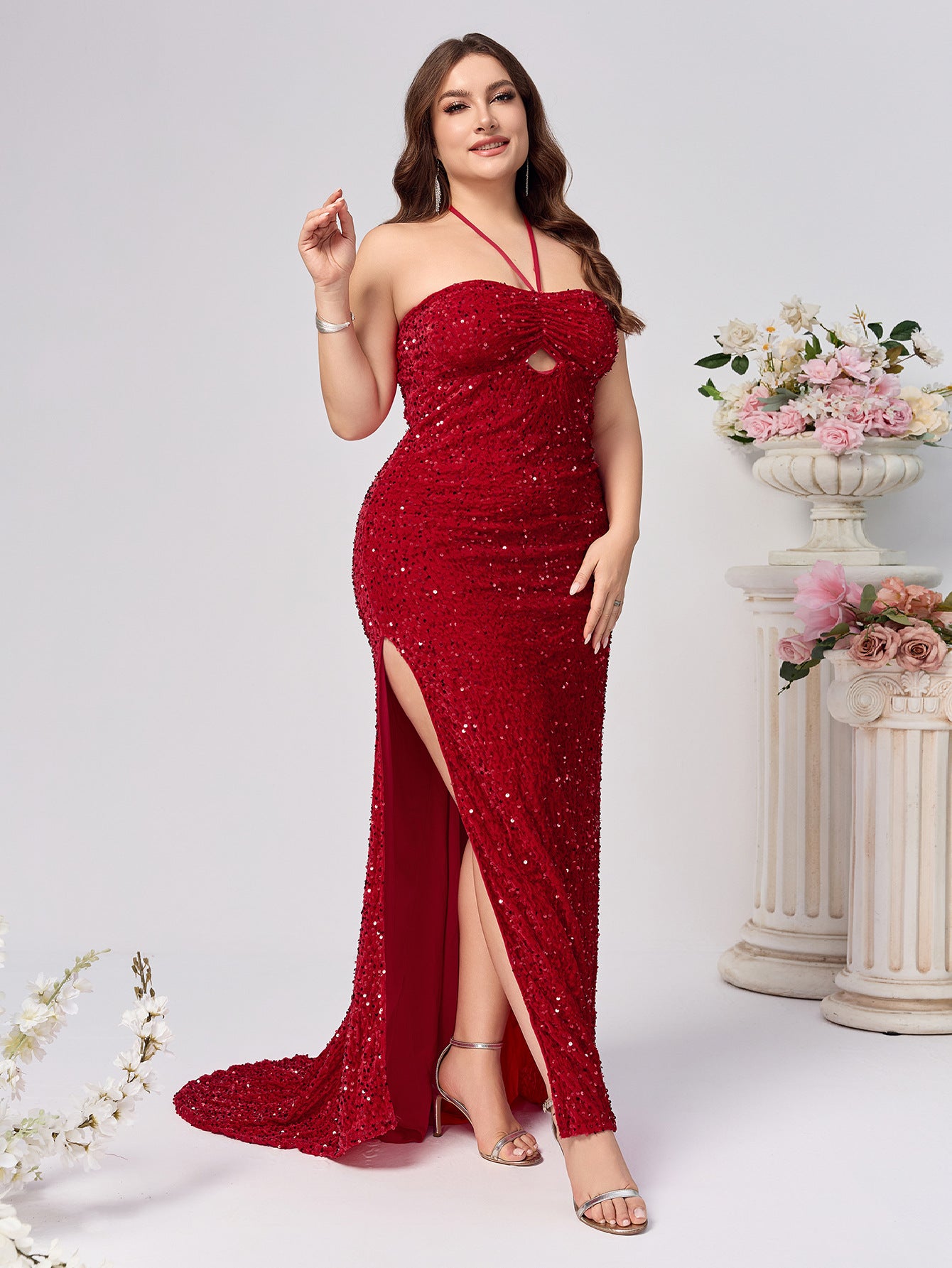 Bodycon Maxi Dress with Halterneck and Sequins