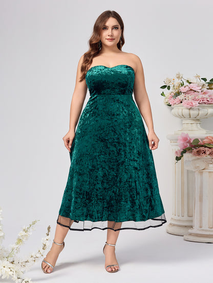 A-Line Crushed Velvet Midi Dress with Bolero Jacket
