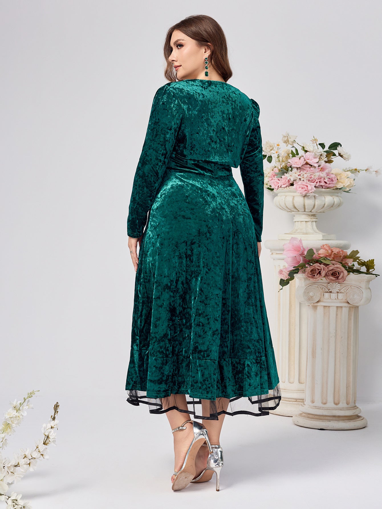 A-Line Crushed Velvet Midi Dress with Bolero Jacket