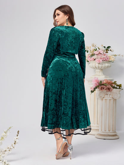 A-Line Crushed Velvet Midi Dress with Bolero Jacket