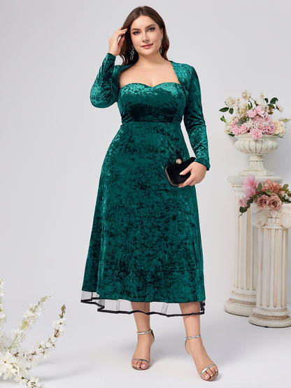 A-Line Crushed Velvet Midi Dress with Bolero Jacket