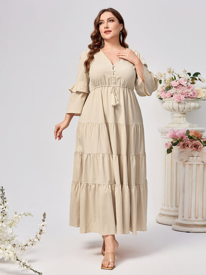 Tiered Maxi Dress with V-Neck and Ruffle Sleeves