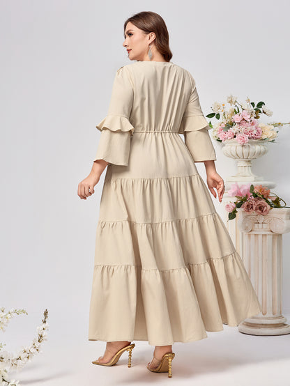 Tiered Maxi Dress with V-Neck and Ruffle Sleeves