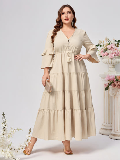 Tiered Maxi Dress with V-Neck and Ruffle Sleeves