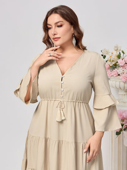 Tiered Maxi Dress with V-Neck and Ruffle Sleeves