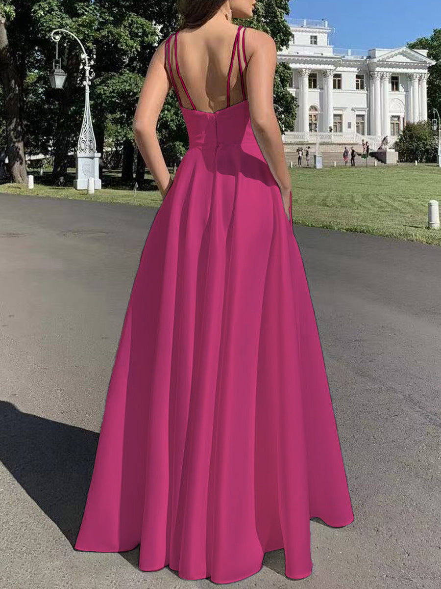 Solid A-Line Maxi Dress with Square Neck and High Slit