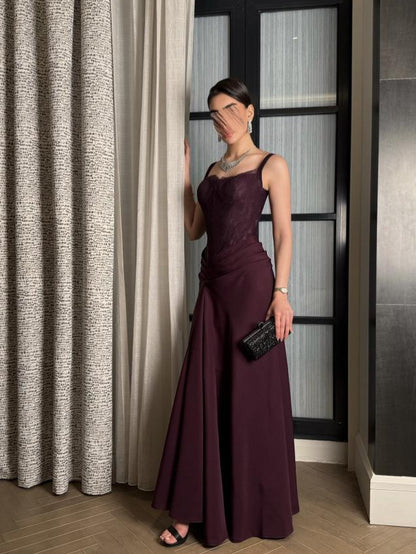 Sleeveless Evening Gown with Corset Lace Bodice and Draped Skirt