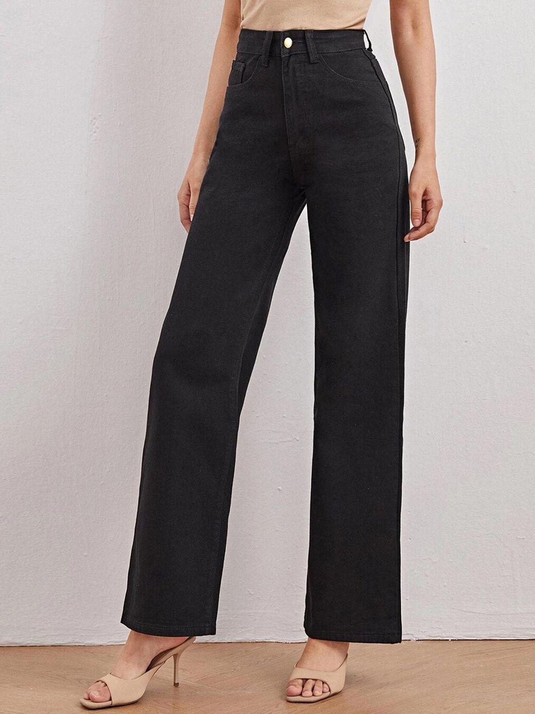 Women Black Jean Straight Fit High-Rise Stretchable Jeans