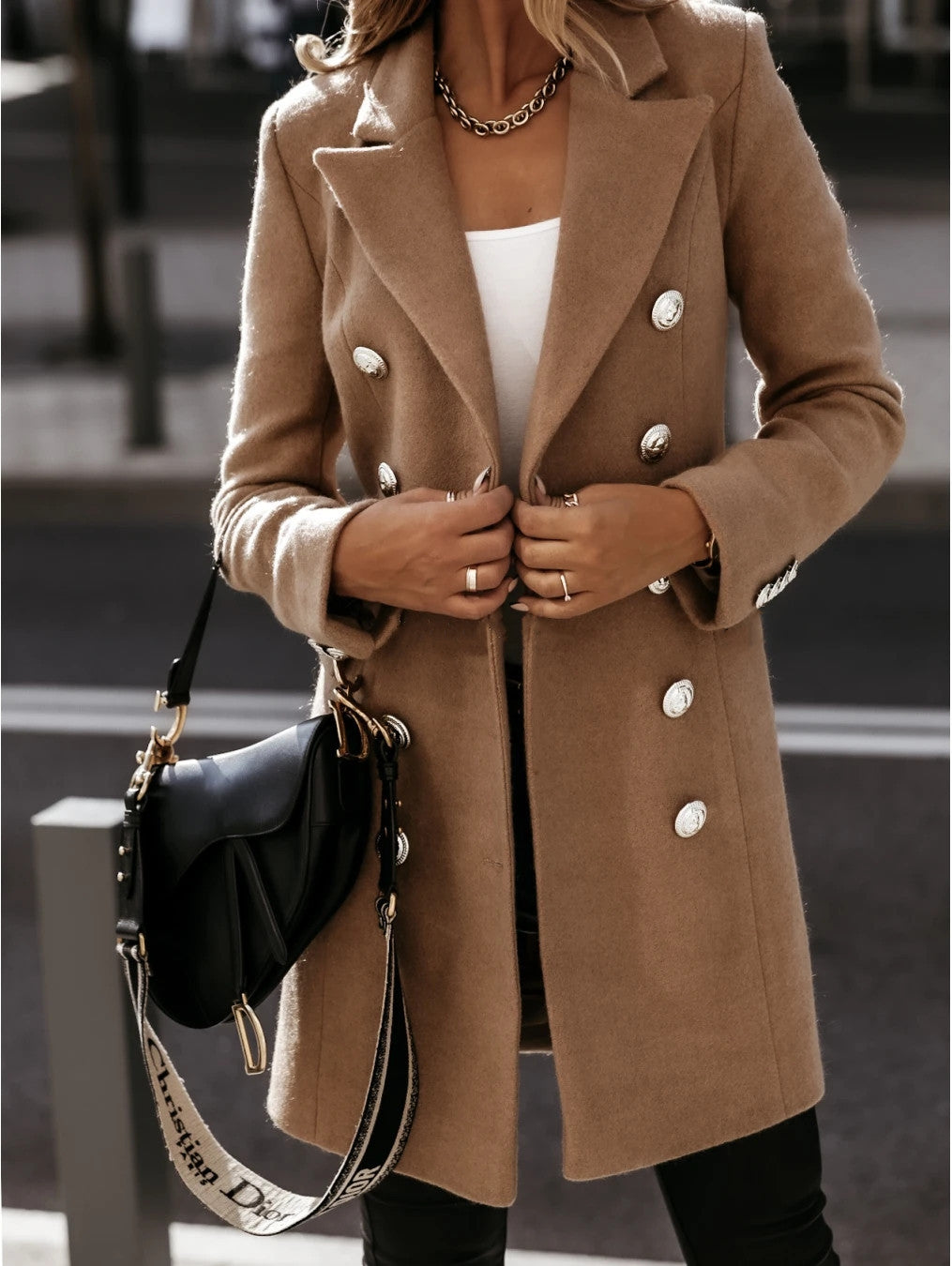 Medium Length Double-Breasted Coat with Suit Collar
