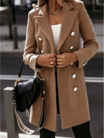 Medium Length Double-Breasted Coat with Suit Collar