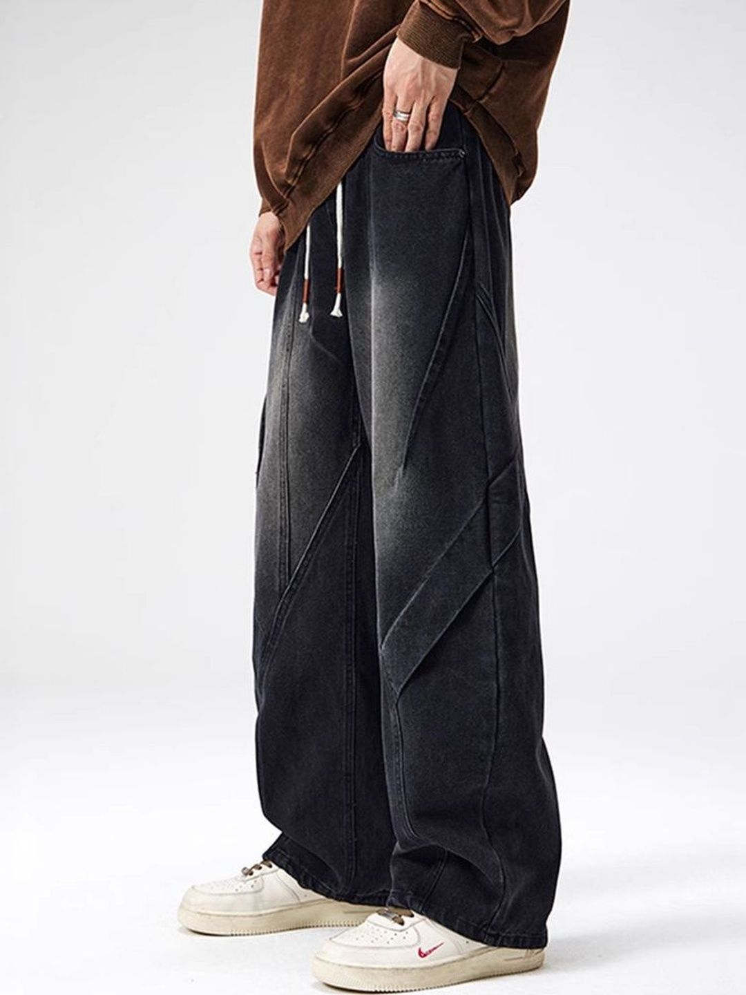 Men Wide Leg Mid-Rise Dark Jeans